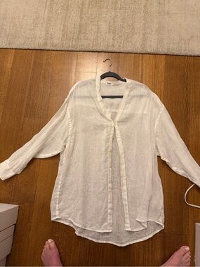 VItamin A white linen button up beach coverup